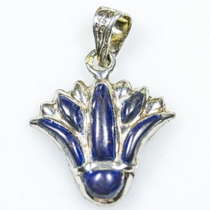 Silver Lotus Flower Pendant with Natural Blue Stones